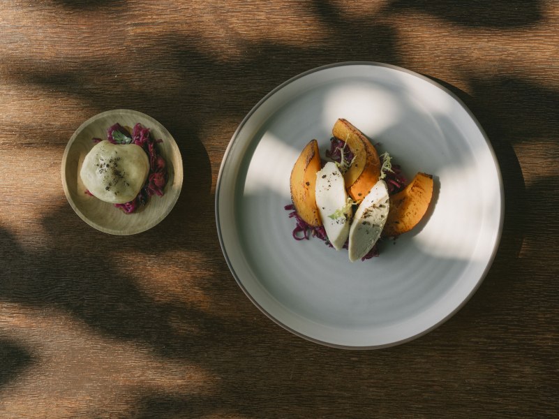 Pochierte Wildhendlbrust, Ofenkürbis, Germknödel, © Niederösterreich Werbung/Julius Hirtzberger