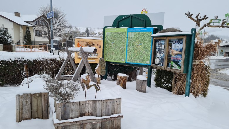 Wanderstartplatz im Winter vor dem Krumbacherhof, © Wiener Alpen / Cornelia Schuh